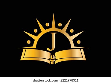 Letter J With Education Logo Book Concept. Training Career Sign, University, Academy Graduation Logo Template Vector Design.