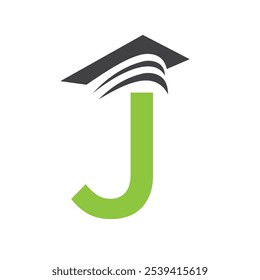 Letter J Education Logo Concept With Graduation Hat. Education Hat Symbol Vector