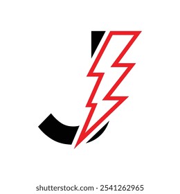 Letter J For Electric Logo Combination With Lightning Thunder Bolt Icon. Power Logo Design