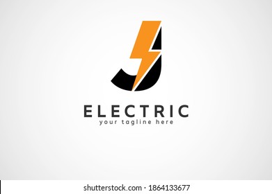 Letter J Electric Logo, letter J and lightning bolt combination, tunder bolt design logo template, vector illustration