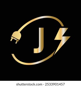 Letter J Electrical Logo Concept With Electric Plug and Power Symbol