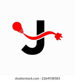 Letter J Electricity or Electrical Logo Concept with Electric Plug and Bulb Icon