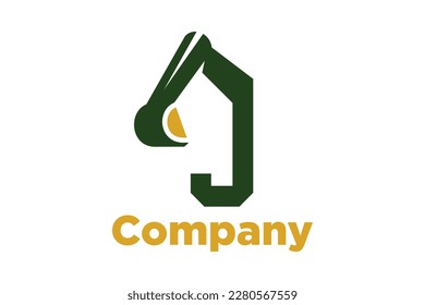 letter J with excavator concept, excavator icon, building logo template, excavator vector illustration, suitable for symbol, logo, company name, brand name, personal name, icon, identity and etc.