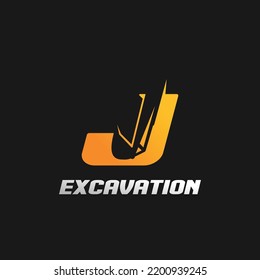 Letter J excavator logo concept template vector.