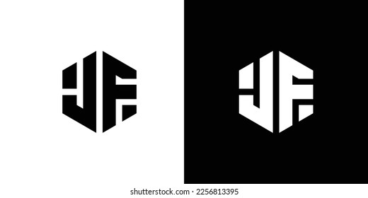 Letter J F polygon, Hexagonal minimal and professional logo design on black and white background