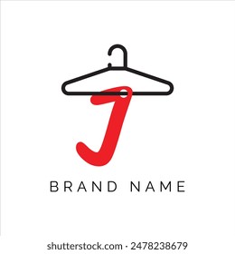 Letter J fashion logo, Hanging letter J vector Icon, boutique logo design. Initial capital J letter hanger icon