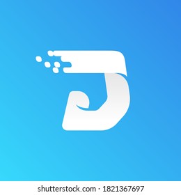 Letter J fast speed logo with checkered pixels pattern on the gradient background. Flat vector design can be used for delivery ads, technology poster, sport identity, etc.