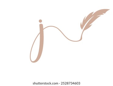 Letra J Plantilla de Vector de diseño de logotipo de pluma. Símbolo de plumas