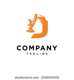 Letter J Feller Buncher Excavator Logo Icon Vector