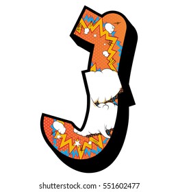 Letter J filled with comic book explosion, background.