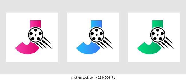 Letter J Film Logo Concept With Film Reel For Media Sign, Movie Director Symbol