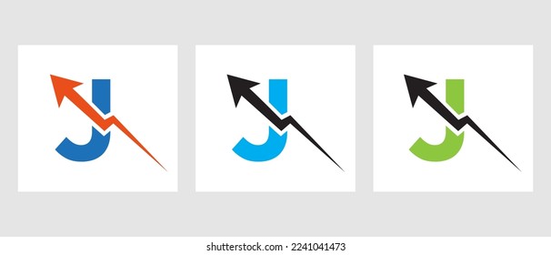 Letter J Financial Logo Template with Marketing Growth Arrow. Marketing And Financial Business Logotype