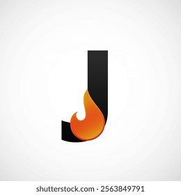 Letter  J fire logo template blazing fire black red orange