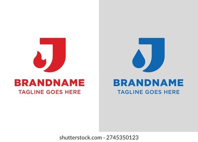 Letter J Fire and Water Simple Logo, symbolizing passion, harmony, and dynamic contrast