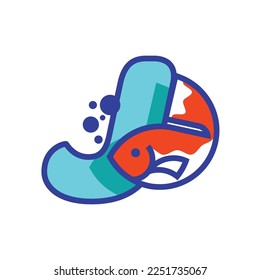 Letter J with fish logo. Fish icon. Seafood logotype