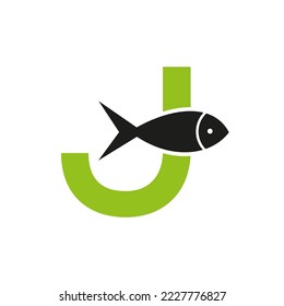 Letter J Fish Logo, Ocean Logo Vector Template 