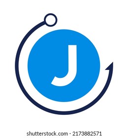 Letter J Fishing Logo Design Template. Fishing Club Logo On Letter J Concept