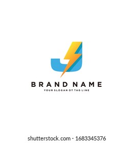 Letter J Flash Electrical Logo design vector template