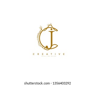 Letter J Floral Monogram Rounded Ornate Elegant Logo Design