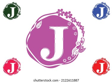 Letter j with flower logo and icon graphic design template