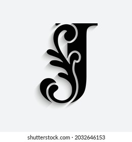 letter J flower  ornament. Vector logo. Monogram alphabet. Beautiful floral capital letters

