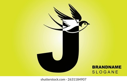 Letter J Flying Bird Logo Template Vector Sign. Dove Bird Logo on Letter B Concept