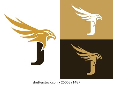  Letter J With Flying Eagle Logo Design Vector Template