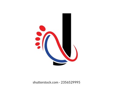 Plantilla vectorial de diseño de logotipo de pie de letra J. 