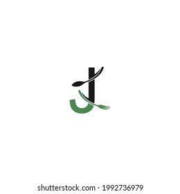 Letter J with fork and spoon logo icon design vector illustration