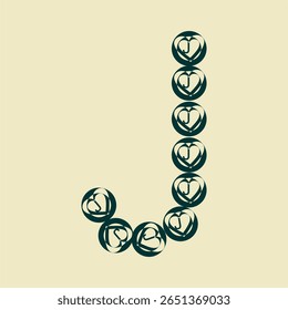 Letter J formed arranged objects