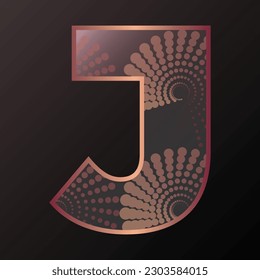 Letter J with frame and pattern inside on dark background