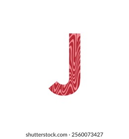 Letter J from fresh raw meat with marble. Vector latin meat alphabet.  Red tenderloin beef meat font for restaurants, butcher shop, farmers market.