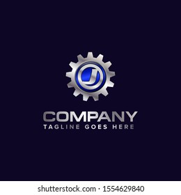 Letter J gear vector template logo. This Design is suitable for technology, industrial or automotive. Gradient. Gray.