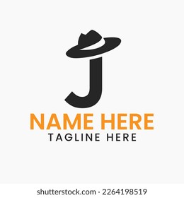 Letter J Gentlemen Hat Logo Design  Concept With Cowboy Hat Icon Template