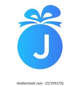 Letter J Gift Box Logo. Giftbox Icon Celebration Logo Element Template