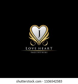 Letter J Gold Luxury Heart Icon Logo