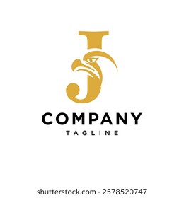 Letter J Golden Eagle Logo Icon Vector
