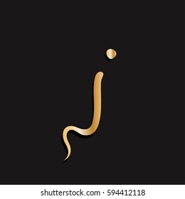 Letter j, golden logo. Fast speed vector serif script style.