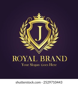 Letra J ilustração vetor logotipo dourado.