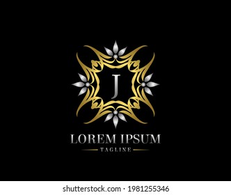  Letter J Golden Luxury Badge Logo Design. Graceful Ornate Icon Vector Design. 