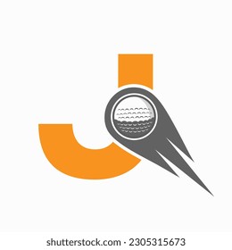 Letter J Golf Logo Concept With Moving Golf Ball Icon. Hockey Sports Logotype Symbol Vector Template