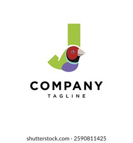 Letter J Gouldian finch Logo Icon Vector