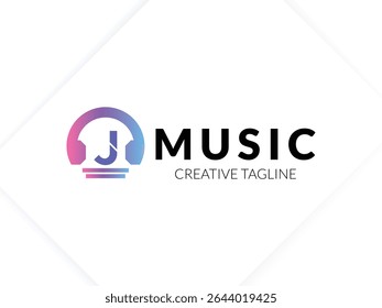 Letter J gradient music logo with headphone for your brand