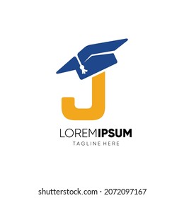 Letter J Graduation Hat Education Logo Design Vector Icon Graphic Emblem Illustration