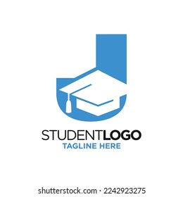 Letter J Graduation Hat Logo Design Template Inspiration, Vector Illustration.