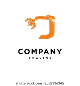 Letter J Grapple Excavator Logo Icon Vector