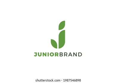 Letter j green color leafy natural business logo