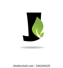 Letter J Green Leaf Logo Design Element, Letter J leaf initial logo template