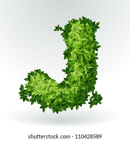Letter J , green leaves summer vector alphabet.