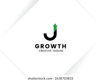 Letter J growth logo design with arrow up symbol and icon. Invest and financial logo